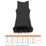 Fongt Women's Clothing Spring 2025 New Glit Decorative Feathers Spliced Long-Sleeved Mini Dress