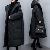Fongt Winter Dress New Large-Size Korean Version Of Loose Long Over-Cheek Black Down Cotton Coat Women Thicken