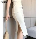 Women New Elegant Midi Base Dress Bodycon Office Lady Work Wear Solid One Piece Slim Clothing Femme Fashion