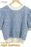 Spring Summer Korean Fashion Clothes Women Casual Jacquard Pullovers Sweater Short Sleeve Knitted Tops Female Pull