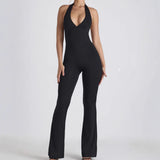 Fongt Summer New Solid Color Low Chest U-Neck Elastic Tights Sexy Sleeveless Jumpsuit