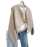 Fongt Glutinous Solid Color Simple Short Design Knitted Cardigan Women 2025 Autumn And Winter Small Man Top Sweater Jacket