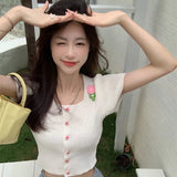 Babes Salt Knitted Jersey Short Sleeves New Top Design Short Embroideet Collar Sweet Hot