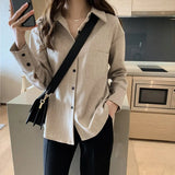 Arrival Women Solid Gray Blouse Batwing Long Sleeve Pockets Oversize Shirt Turn-Down Collar Top Blusa Femenina