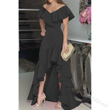 Fongt Temperament Sexy V-Neck Irregular Solid Color Hem Leaves On The Edge Of The Individual Design Lady