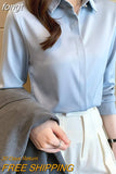 Spring Satin Women's Shirts Fashion Silk Button Solid OL Elegant Ladies Tops Long Sleeve Blouse Basic Women Shirts