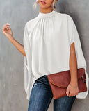 New Women's Fashion Round Collar Loose Bat Sleeve Round Collar Shirt-Outfit
