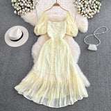 French Tea Bubble Sleeves Show Thin, Advanced Temperament Dress, Palace Style Design, A-Shaped Skirt, Children.-Outfit