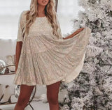Fongt Direct Selling Sleek Round-Neck Loose Waist Short-Sleeved Dress Banquet