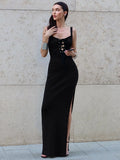 Fongt Cloth Forget French Sexy V-Neck Strap Sling Dress High Open Fork And Hip Long One-Step Skirt