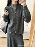 Fongt Loose Knitted Suit Women 2025 Autumn And Winter New Zipper Sweater + Fishtail Skirt