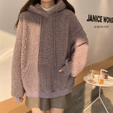 Warm Wool Bear Ear Hooded Sweatshirt Women Korean Style Students Plus Size Hooded Pullover 2021 Oversized Hoodies