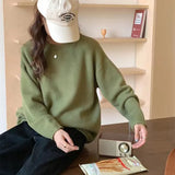 Fongt New 2023 Autumn And Winter Of 2023 Korean Curly Edge Casual Simple Pure Color Round Collar Sweater Women's Fashion Versatile Knit Top-Outfit