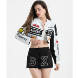 Bomber Woman Varsity jacket Vintage Long Sleeves Race Car Jacket Detachable Hem Coat 2022 Summer American Baseball