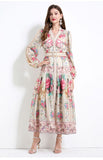 Fongt Printed Dress 2025 Spring Holiday Wind To Show Thin Temperament Single-Dlong Swing Dress Girl