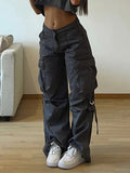 Cargos Style Parachute Pants Low Waist Women Joggers Harajuku Pockets Baggy Wide Leg Trousers y2k Streetwear Casual-Outfit