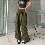 Fongt Sense High Street Cargo Pants Female 2025 New Loose Straight Leg Wide Leg Large Pocket Casual Retro Bundle Leg Pants