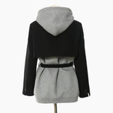 Fongt New Splicing Colliding Color Fake Two-Piece Chain Can Be Waist Hooded Jacket Dress 1626