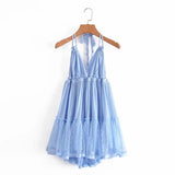 The Summer Of 2024, The New Style Baitai Thin Laminated Net Yarn Spliced V-Collar Halter Skirt With Large Bare Back-Outfit