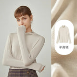 Women Pile Collar Solid Bottoming Shirt White Office Temperament Undershirt Women Winter Commuter Sweater