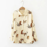 New Women Vintage Leopard Print Black Shirt Long Sleeve Button Up Chiffon Blouse Summer Casual Tops Feminina Blusa
