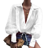 Fongt New Loose Long-Sleeved Suit Collar Shirt Lady Top