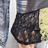 Pictsey Tat Yarn Print Bottom Blouse Spliced Lace Long-Sleeved T-Shirt