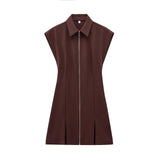 Fongt Zipper Wide-Fold Short Dress 2025 Summer Temperament Casual Sleeveless A-Word Miniskirt