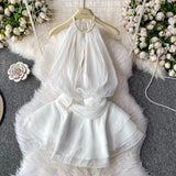 Fongt And Summer 2025 New Products Hanging Neck Bare Back Texture Crippling Poneng Dress To Close The Waist Tie Sweet Holiday Wind