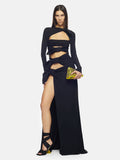 Women's New Sexy Perspective Umbilly Net Yarn Long-Sleeved Dress Long-Sleeved Dress Temperament Low-Breasted High Open Fork
