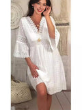 Fongt Lace Dress In Spring 2025 V-Neck Lace Sleeve Dress