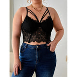 Fongt Plus-Size Fat Woman Sling Vest Breast Lace Lace Perspective Women's Top