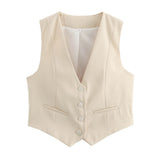 Fongt Summer New Women's Street Fashion Leisure Vest 15 Color V Collar Vest