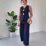 Fongt Summer New Solid Color Sleeveless Slim Vest Temperament Commuter Suit Pants Suit-Outfit