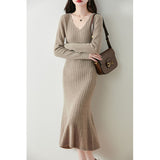 Fongt Cashmeat Dress Women's Autumn And Winter New Set Long Sleeves Leisure Long A Dress Wool Knitted Long Dress