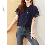 Fongt Summer New Airy Chiffon Flying Sleeves Pure Color Shirt Beautiful Loose Thin Thin Top