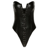 2023 New Women's Fashion Back Sexy Strap Slim Temperament PU Jumjoined Female-Outfit
