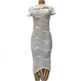 Fongt New Women's Hm Hop To Make Old Slant Collar Knitted Pure Color Irregular Short-Sleeved Dress