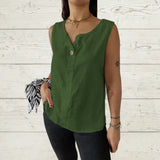 Fongt Summer New Women's Vest Casual Loose Cotton T-Shirt Button Top
