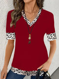 Fongt Elegant Color Print V-Neck Short-Sleeved Top Summer Women's Clothing