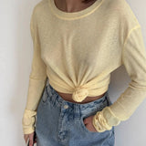 Fongt New Long-Sleeved Snowflake T-Shirt Women's Summer Thin Carmeat Round-Neck Loose Temperament Shirt