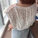 Fongt Hollow Knitted Vest Top Summer New Sleeveless Loose Retro Lotus Lace Vest Women