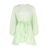 TWOTWINSTYLE 2022 Summer A Line Women's Dress O Neck Long Sleeve High Waist Sashes Slim Rose Color Mini Dresses Female