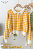 Short Plaid Sweater Korean Style Pullover Women Knitted Top 2023 Autumn Fashion Clothes Cropped Sweaters Sueters De