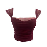 Fongt Thai-Style Small Design Mesh Yarn Draw-Folded Breast Sling Sling With Bra Cushion Short Sleeveless Top 8022