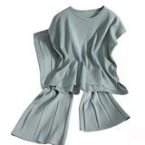 Fongt New Solid Color Round-Neck Sleeveless Vest Knitted Nine-Piece Trousers Set Thin Ice Silk Two-Piece