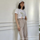 Fongt Summer Abstract Aesthetic Print T-Shirt Women's Cotton Soft Loose Basic Top Ins T-Shirt