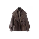 Fongt Summer New Fashion Temperament Fake Two Long Lantern Sleeve PU Leather Coat Woman
