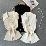 Fongt Fragrant Knitted Vest Women's Summer Thin Design Sense Niche POLO Collar Thin Short Chic Hanging Neck Top