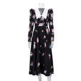Fongt Women's Wear 2024 New Retro Print Large Pendulum Dress Temperament Waist Slim Dress-Outfit